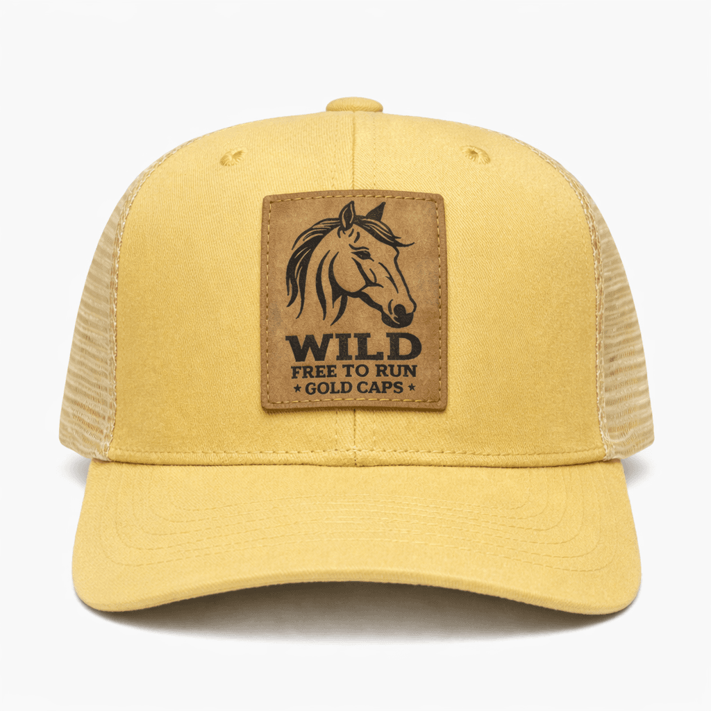 Gorra Trucker con Parche en Cuero Pirograbado Wild Free to Run